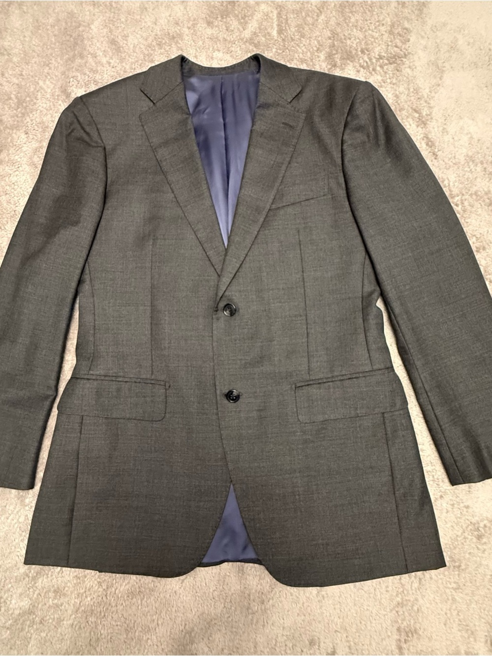Suitsupply Men’s Gray Wool Suit Jacket 40L Solid 2-Button Notch Inner Pockets